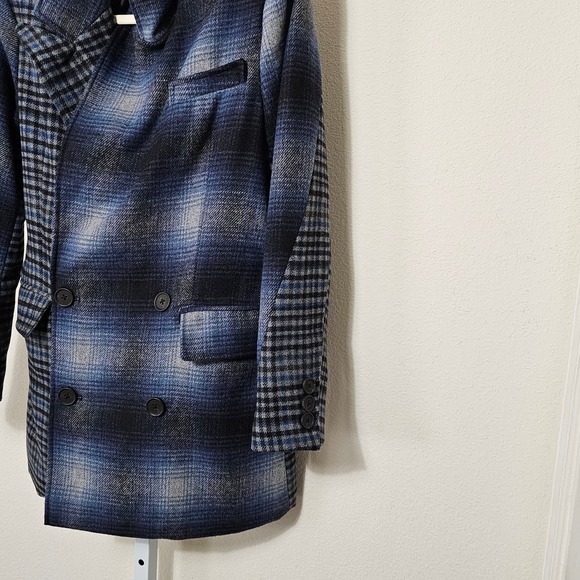 AVEC LES FILLES Wool Blend Double Breasted Mixed Plaid Blazer Jacket Sz S - Picture 4 of 15
